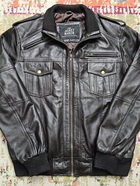 The Jacket Maker Agent Shadow Brown Leather Bomber Jacket Men’s Size XL Full Zip